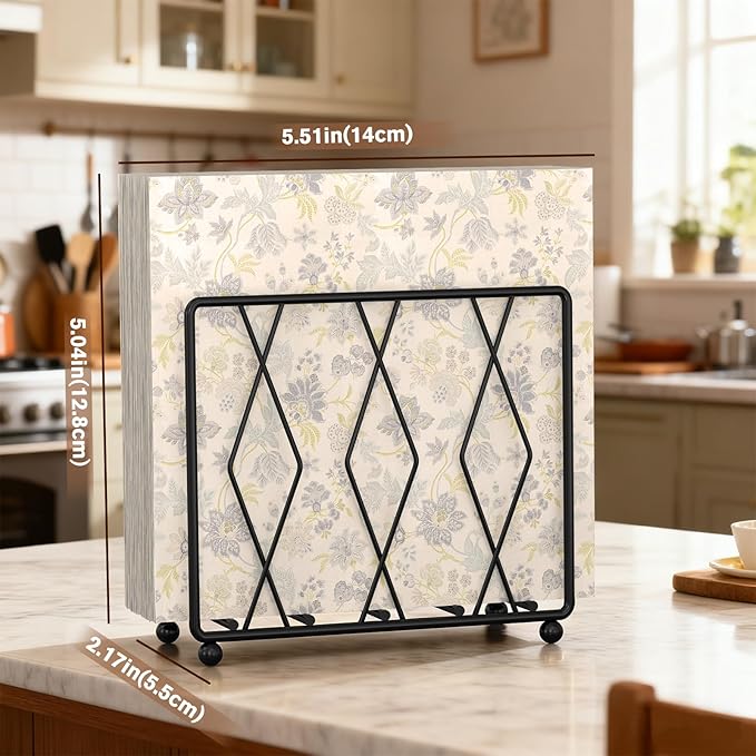Napkin Holder for Table, 2 Pack Modern Metal Napkin Holders for Paper Napkins & Kitchen Dining & Countertops, Cocktail Upright Napkin Holder Dispenser Suitable for All Room Decors (Black)