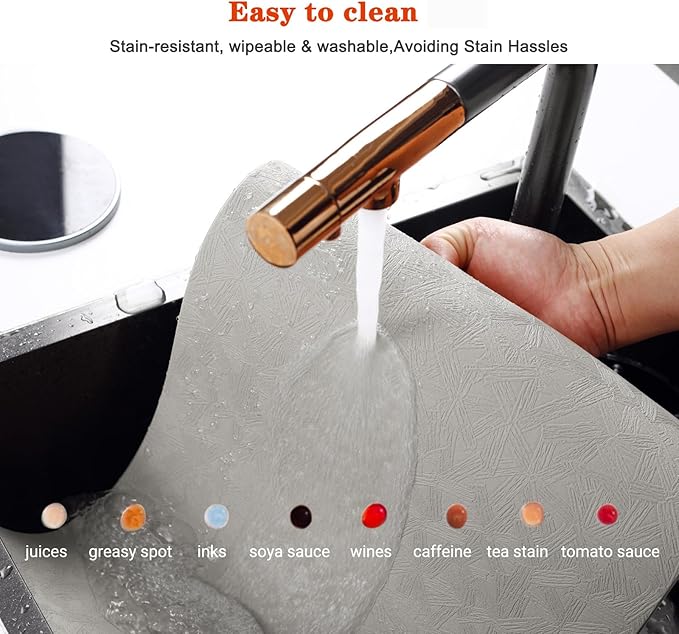 Vinyl Placemats Set of 12 Heat Resistant Easy Clean Non-Slip Place Mats for Dining Table Faux Leather Waterproof Stain Resistant Wipeable Washable PVC Table Mats(12, Light Gray)