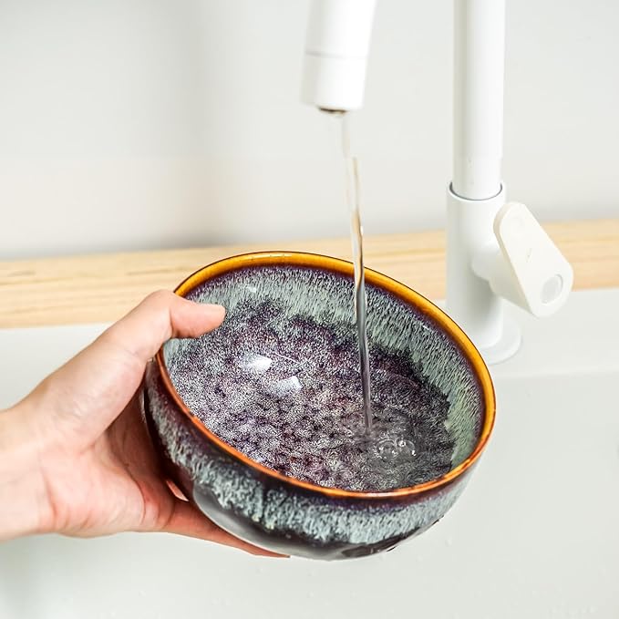 Serving Bowls - 22 Ounce Bowls Set - Ceramic Bowl Set of 2-5.75 inch Salad Bowls - Soup Bowls - Cereal Bowls for Kitchen, Speckled Black Purple