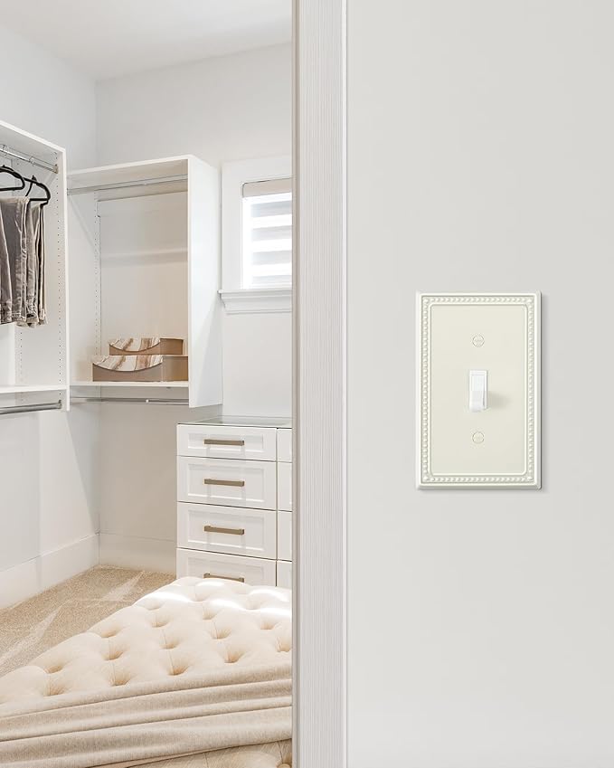 4-Pack Single Toggle Light Switch Cover Plate, Pearls Decorative Switch Plate Covers, Light Almond 1 Gang Metal Wall Plate, Corrosion Resistant