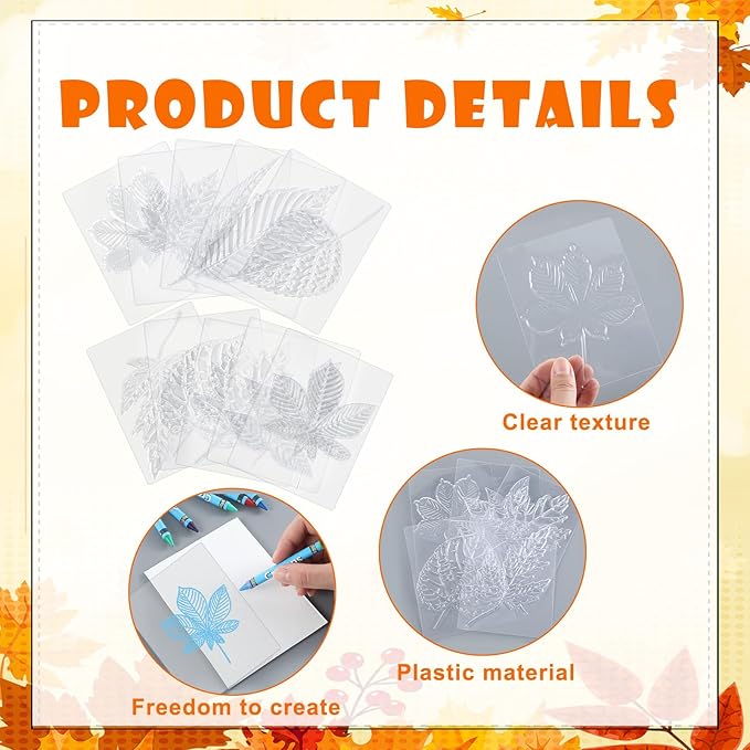 Wonderjune 20 Pcs Leaf Rubbing Plates 3.94 x 5.12 Inches Texture Art Supplies Texture Plates for Home, 20 Style