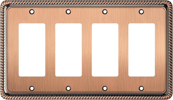 Henne Bery Rope Edge Decorative Wall Plate Switch Plate Outlet Cover (Quad Decorator, Antique Copper)