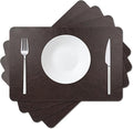 Cowhide Pattern Faux Leather Placemats Set of 4,Heat Resistant Non-Slip Waterproof Wipeable Washable Kitchen Dining PU Table Place Mats,Double-Sides Available,Black Brown
