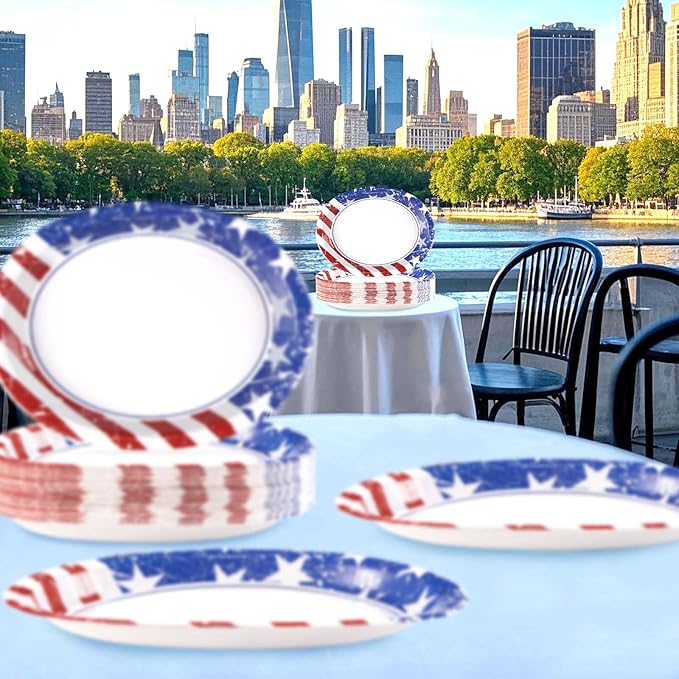50Pcs Patriotic Oval Paper Plates 10" X 12" Large Heavy Duty Thank You Veterans Day Plates American Flag Patriotic Platters for Independence & Election Day 4th of July Independence Party Decorations