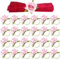 Set of 24 Flower Christmas Napkin Rings Champagne Rose Napkin Rings Handicraft Pink Napkin Holder Wedding Napkin Holder Table Decoration for Mother Wedding Banquet Birthday Party