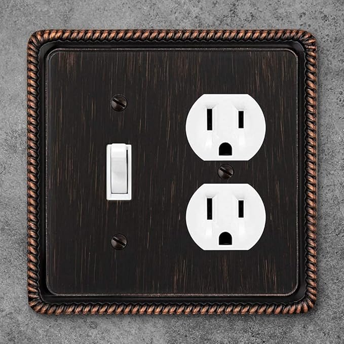 Henne Bery Rope Edge Decorative Wall Plate Switch Plate Outlet Cover (Toggle/Duplex, Aged Bronze)