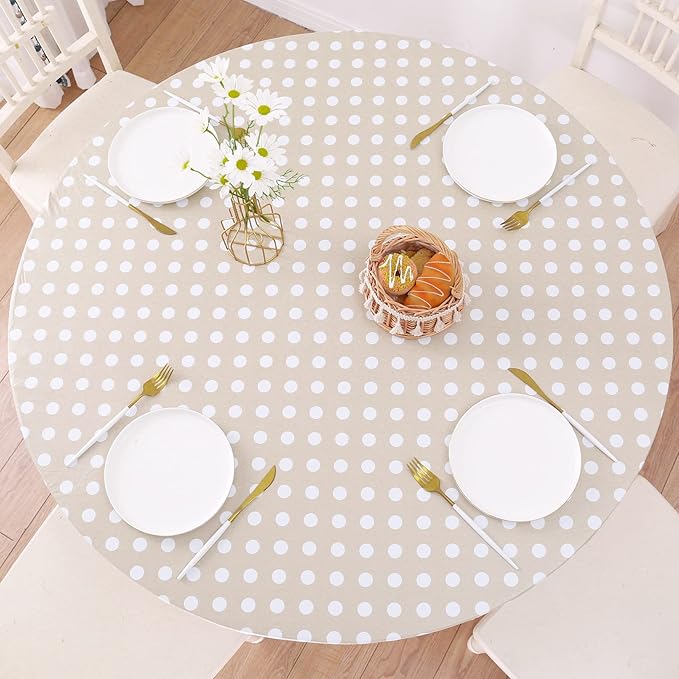 Walrus Round Vinyl Fitted Tablecloth with Flannel Backing Elastic Edge Design Table Cover Waterproof Oil-Proof PVC Table Cloth Stain-Resistant Best for 32"-36" Round
