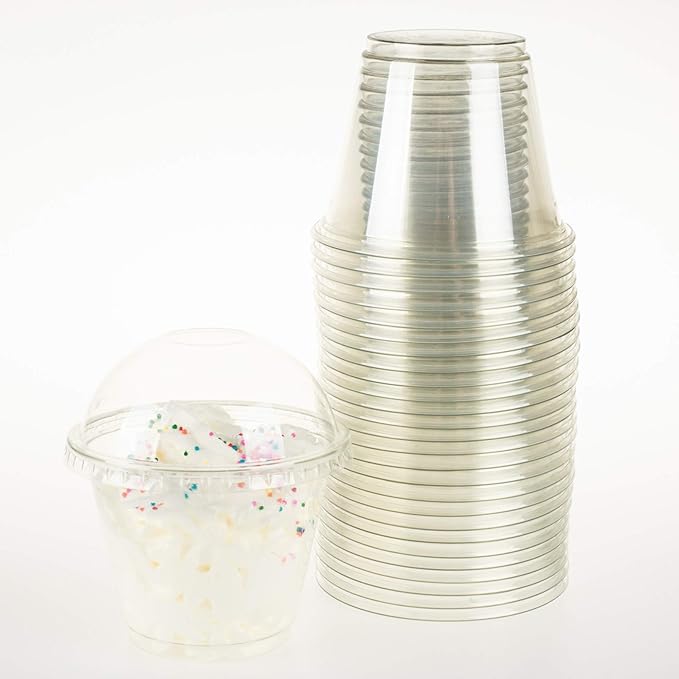 Golden Apple, 9oz-50sets Clear Plastic Cups with Clear Dome lids No Hole…
