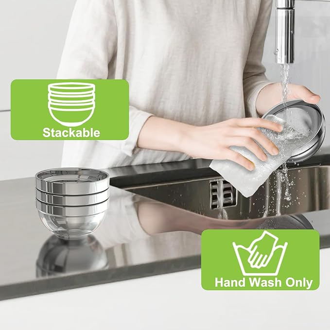 Stainless Steel Bowls Bulk, 20 Pack 4.5in 12.8oz 380ml Mini Small SUS304 Double Wall Insulated Stackable Metal Eating Bowl Containers for Restaurant Serving Snacks Ice Cream Soup Cereal Rice