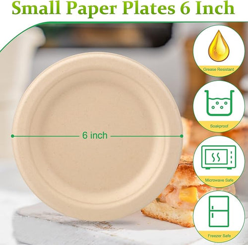 150 Pack Bulk Paper Plates, Small Paper Plates 6 inch, 100% Compostable Plates Eco Friendly Disposable Plates, Brown Paper Plates for Dessert Cake Appetizer