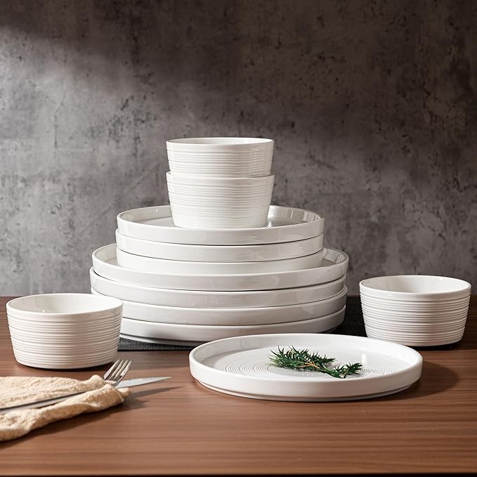Dinnerware sets plates and bowls sets modern plates,Ceramic Dinnerware Sets,12 Pieces Porcelain Lightweight Plates,Scratch Resistant Dish Set (style - 10, 4 - Set (12pcs))