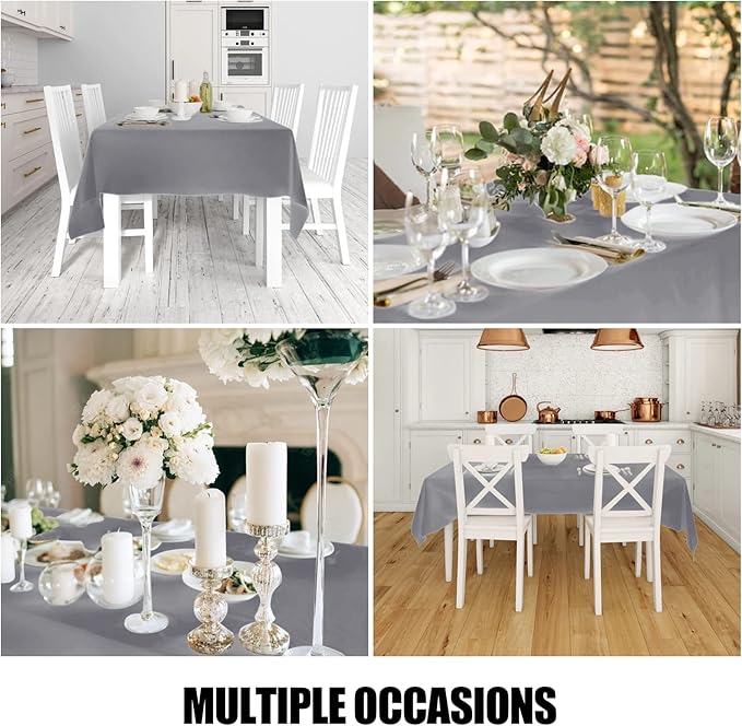 Smiry 4 Pack Rectangle Table Cloth, Waterproof Anti-Scratch Polyester Tablecloth, Decorative Washable Fabric Table Cover for Dining, Buffet, Parties and Outdoor, 60x102, Grey