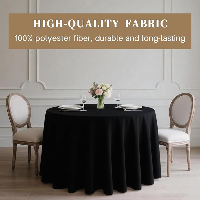 BIGTONE 10 Pack Black Round Polyester Tablecloth 120 Inch, Wrinkle and Stain Resistant Washable Polyester Fabric Table Cloth for Dining Room Kitchen Party, Black