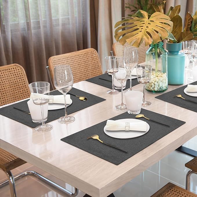 Cloth Placemats Set of 4, Cotton Linen Blend Machine Washable Double Layered Durable Place Mats Heat Resistant Placemats Wrinkle Free Thick Fabric Dining Table Mats (Dark Grey, 4)