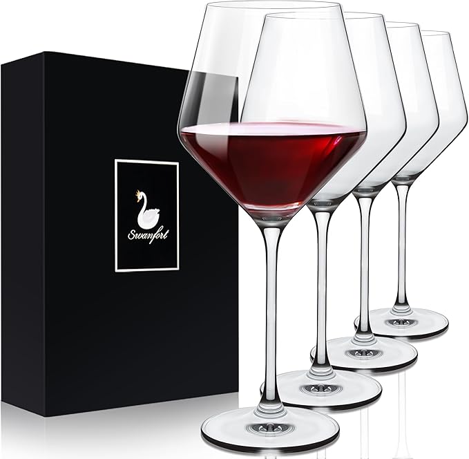 Red Wine Glasses Set of 4, Long Stem Crystal Wine Glasses, Burgundy Wine Glasses in Gift Box, Large Wine Glasses With Stem for Any Occasions-16 oz