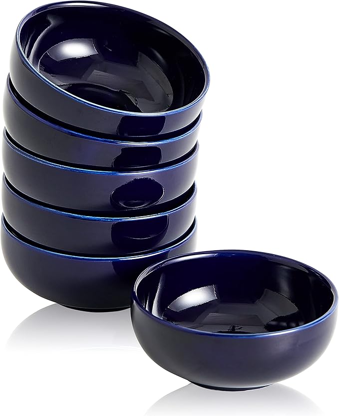 Ceramic Pinch Bowls,2.7 oz Mini Prep Dip Bowl Set,Small Dipping Salsa Charcuterie Soy Sauce Side Dish for Sushi,Set of 6(Blue)