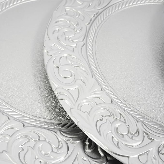 150 Pcs Charger Plates Set, Round Charger Plates, Reusable Serving Plates Embossed Rim Plastic Chargers Plate Decorative Round Plate Chargers for Dinner Plate Table Wedding Shower Decoration