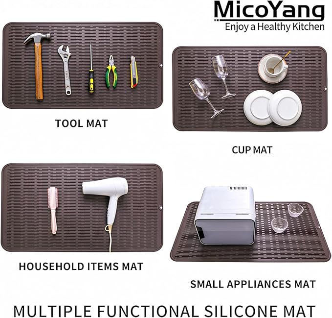 Silicone Dish Drying Mat for Multiple Usage,Easy clean,Eco-friendly,Heat-resistant Silicone Mat for Kitchen Counter or Sink,Refrigerator or Drawer Liner Coffee 4XL 32 inches x 18 inches
