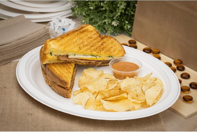 KARAT EARTH 10''x8'' PFAS Free Compostable Bagasse Oval Plates, KE-BPO108-1CFF - 500 c