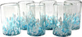 MAREY Hand Blown Drinking Glasses Artisan Crafted from Mexico Set of 6 pieces (Sky Confetti, Water 16 Oz.)