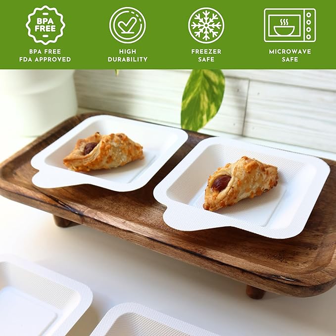 300 Pack 4.4" Mini Biodegradable Square Disposable Plates | Corn Starch Eco-Friendly Small Serving Tray | Tiny Party Plates for Appetizers and Desserts | White Trays | CMJJ