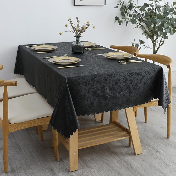 Smiry Rectangle Table Cloth, Waterproof Heavy Duty Vinyl Tablecloths, Wipeable Washable Table Cover for Kitchen and Dining Room (Black, 70" X 90")