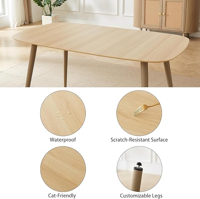47''Dining Table Set for 4,Modern Wood Dining Table,Leather Dining Chairs 4,Table and Chairs Set of 4,Ideal for Kitchen Dining Room (Natural Color Table, 55.1")