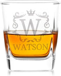 Customization Mill Single, Monogrammed Whiskey Rocks Glasses w/Name & Initial - Whiskey Gifts for Men - 9 Designs - Personalized Bourbon Whiskey Glasses
