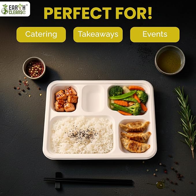Pack of 250 Meal Tray Deep 5 Compartments – Durable Disposable Food Tray – Ideal for Catering, Takeaway & Events – Microwave Safe – Bulk Pack – Eco-Friendly & Sustainable