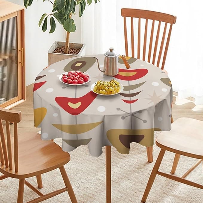 Retro Mid Century Round Tablecloth, Abstract Rustic Colorful Geometric Print Tablecloth for Home Party Dining Room Kitchen Decor 50Inch(127cm)