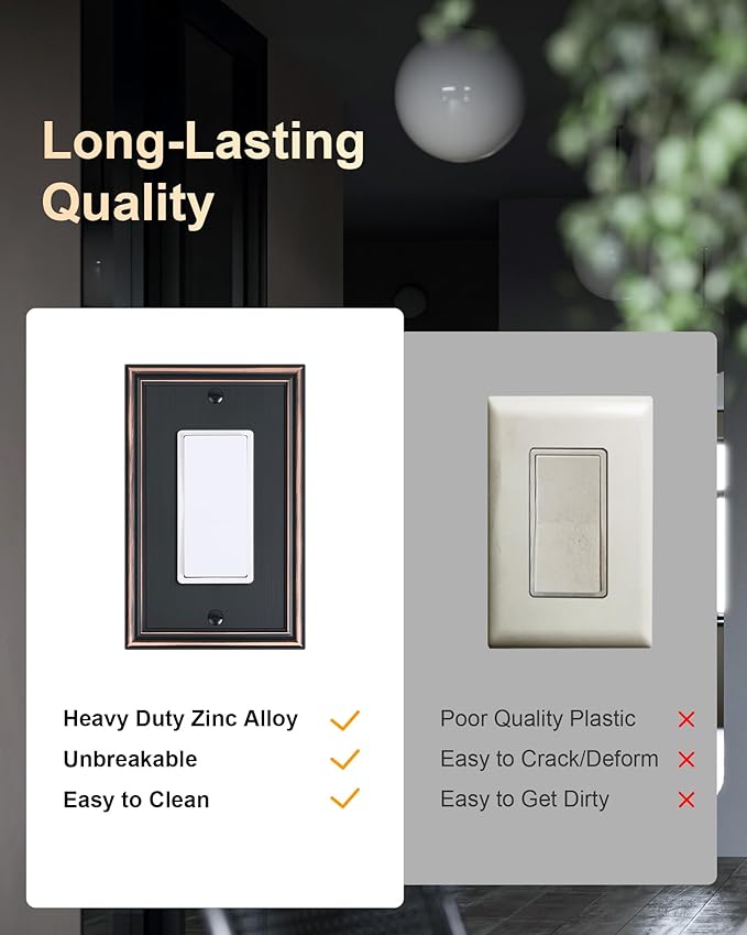6-Pack Decorator Outlet Cover Plate, Aged Bronze Decorative Switch Plates and Outlet Covers, Durable Zinc Alloy Wall Plates for Electrical Outlets, Receptacle, GFCI Outlet, Dimmer Switch