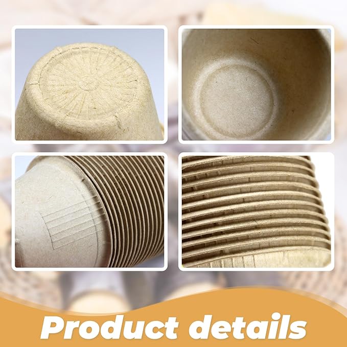 LeonBach 150 Pack 4oz Natural Bagasse Fiber Sauce Cups, Compostable Small Disposable Paper Dipping Bowls Biodegradable Condiment Portion Sample Snack Charcuterie Serving Tasting Cups