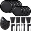 LIYH 28 Pcs Black Wheat Straw Dinnerware Sets - Plates and Bowls Sets, Unbreakable Dinnerware Set Reusable Plates, Bowls, Cups & Cutlery - Lightweight, Dish Set for Kitchen & Camping