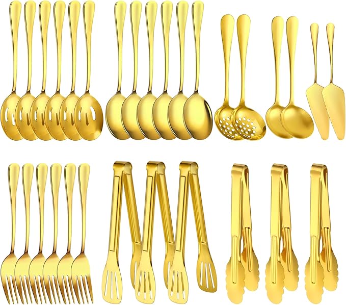30pcs Stainless Steel Serving Utensils Set for Parties &Buffets, Catering, Banquets, Weddings and Events (GOLD)