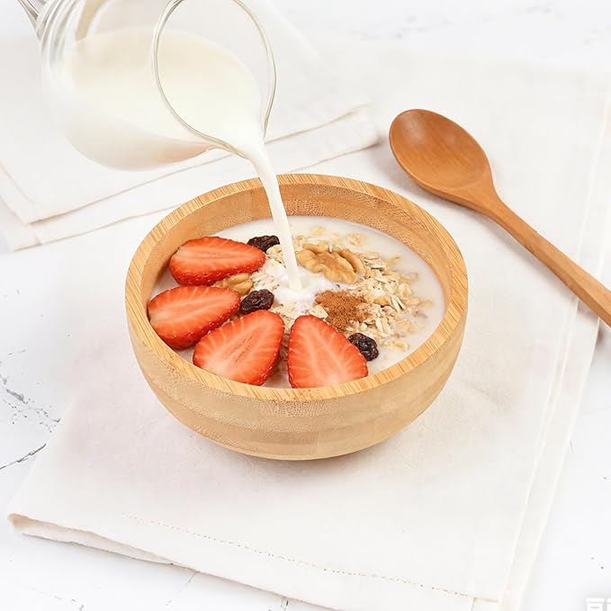 Soup Bowls Set of 2 for Dessert/Cereal/Pasta/Fruit | Natural Bamboo Serving Bowls for Nuts/Candy/Snacks/Pistachio | Charcuterie Accessories for Dipping/Condiments/Sauce | 15.21 oz Capacity