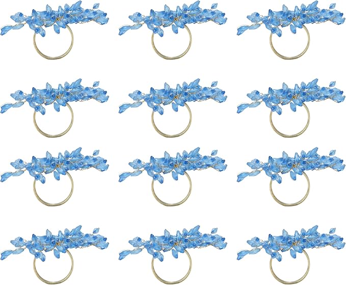 Napkin Rings Set of 12 for Dining Table Decoration Parties Everyday Metal Napkin Holder Leaf Turquoise (Pack of 12)