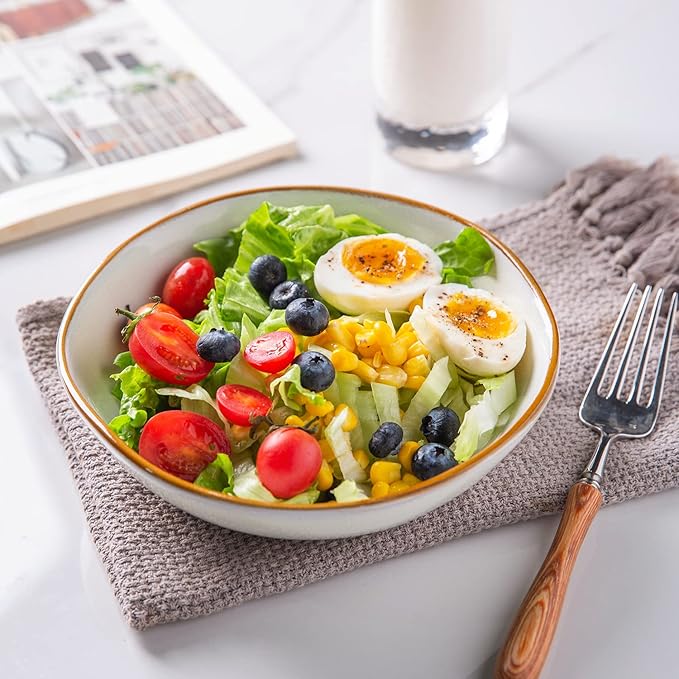 AmorArc Ceramic Cereal Bowls Set of 6, 24 oz Handmade Stoneware Bowls Set for Cereal Soup Salad Bread, Stylish Kitchen Bowls for Meal, Dishwasher & Microwave Safe, Reactive-Pearl White