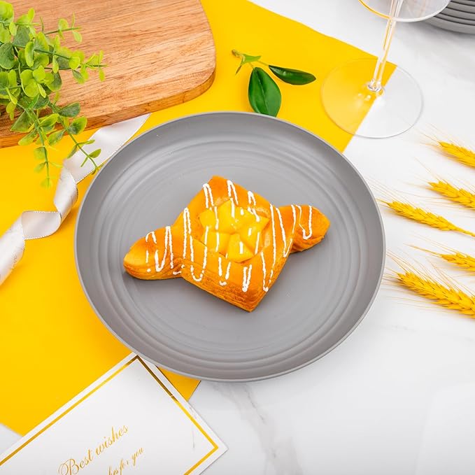 LIYH 20 Pcs Grey Wheat Straw Plastic Plates - 9 Inch Unbreakable Dinner Plate Reusable - Dishwasher & Microwave Safe, Camping Outdoor Plates