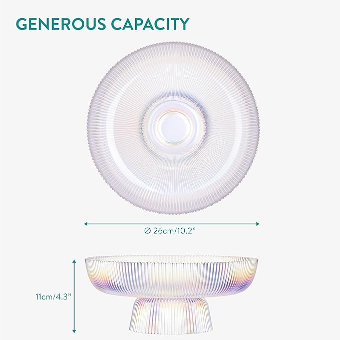 Navaris Glass Fruit Bowl - Decorative Fluted Colored Glass Bowl for Fruit Snacks Sweets - 10.2" / 26cm Diameter Table Centerpiece Dish - Rainbow Tinted