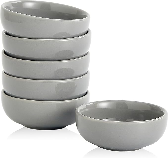Ceramic Pinch Bowls,2.7 oz Mini Prep Dip Bowl Set,Small Dipping Salsa Charcuterie Soy Sauce Side Dish for Sushi,Set of 6(Grey)