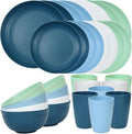 Quatish 32 Piece Plates and Bowls Sets for 8, Unbreakable Dinnerware Sets, Plastic Dish Set for Camping, Dishwasher & Microwave Safe, Outdoor Kitchen and Apartment Dinning RV Essentials, Blue