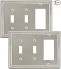 2-Pack Combo Decorator/Double Toggle Light Switch Cover Plate, Brushed Nickel Pearls Decorative Switch Plates and Outlet Covers, Metal Wall Plates for Electrical Outlets