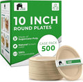 EconoHome 10 Inch Compostable Paper Plates - Eco-Conscious Disposable Plates Made of Bagasse or Sugarcane Fiber - Microwave, Refrigerator-Safe - Heavy Duty Paper Plates for Dinner - Case of 500