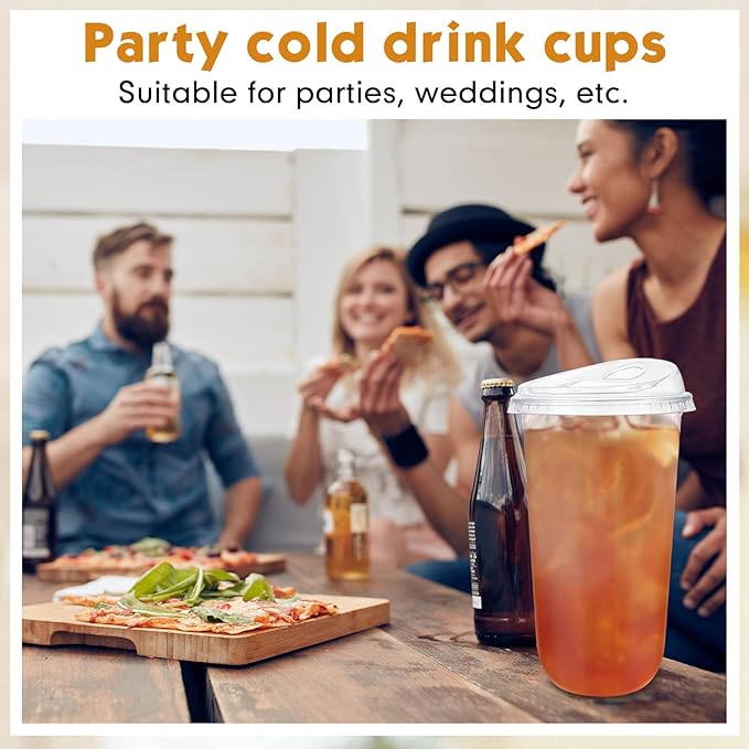 Baderke 50 Pcs Plastic Cups with Sip Lids Round Bottom Disposable Plastic Coffee Cups with Lids Clear Strawless Crystal Mugs for Iced Coffee Smoothie Cold Beverage Party Catering Supplies (20 oz)