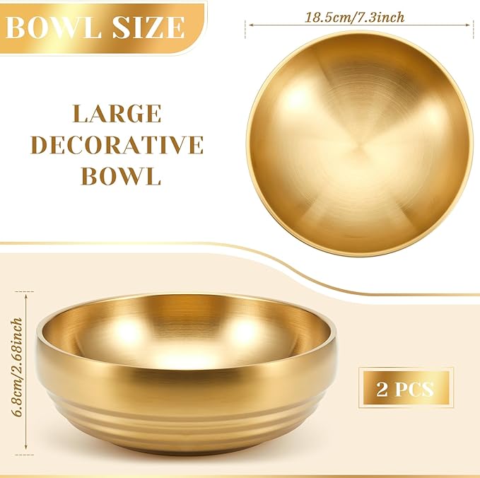 2 Pcs 7.4 Inch Large Decorative Bowl Gold Key Dish for Entryway Table Key Holder Gold Bowls Coffee Tables Centerpiece for Kitchen Counter and Home Decoration