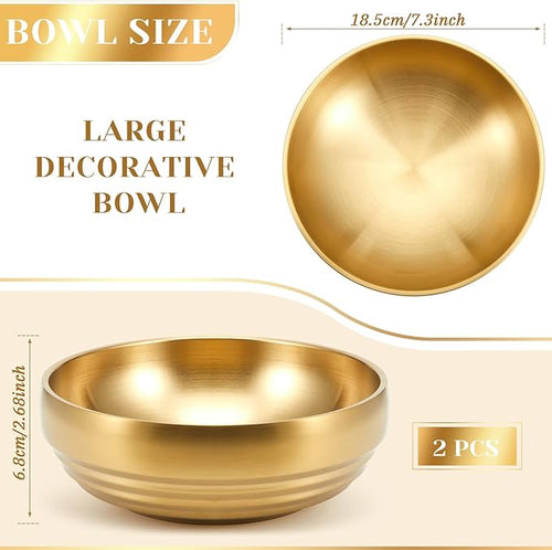 2 Pcs 7.4 Inch Large Decorative Bowl Gold Key Dish for Entryway Table Key Holder Gold Bowls Coffee Tables Centerpiece for Kitchen Counter and Home Decoration
