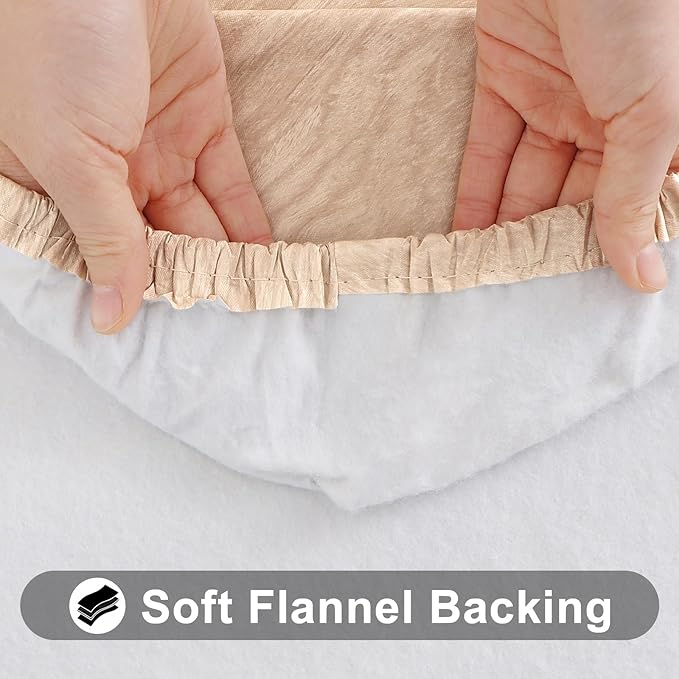 Smiry Rectangle Table Cloth Cover, Waterproof Elastic Fitted Picnic Tablecloth for 4 Foot Tables, Wipeable Flannel Backed Vinyl Tablecloths for Camping, Dining, Outdoor (Beige Wood, 24" x 48")