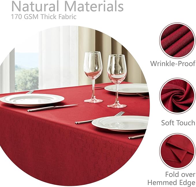 Rectangle Tablecloth Waterproof 60x84 inch Linen Textured Table Cloth Stain and Wrinkle Resistant Washable, Decorative Fabric Table Cover for Dining, Party and Camping, Red