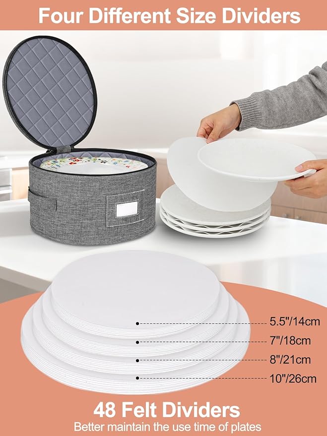 Cirhy China Storage Containers 5-Piece Set - Reinforced Hard-Sided Moving Boxes for Dinnerware, Fine China, Stemware & Mugs - Sturdy Quilted Dish Packing Protectors with Dividers (Service for 12)