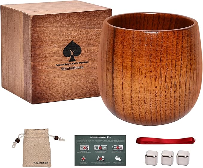 Wooden Whiskey Glass Set – Durable Bourbon Glass for Men, Insulated Old Fashioned Glass – Whiskey Gifts for Husband, Dad, Brother – Birthday, Christmas, Father’s Day, Retirement